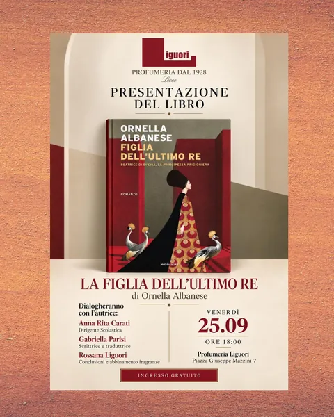 Locandina — Lecce — Profumeria Liguori, piazza Mazzini · 25 settembre 2026, ore 18