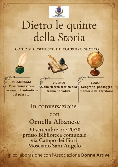 Locandina — Mosciano Sant'Angelo — Biblioteca comunale, Dietro le quinte della Storia · 30 settembre 2026, ore 20.30